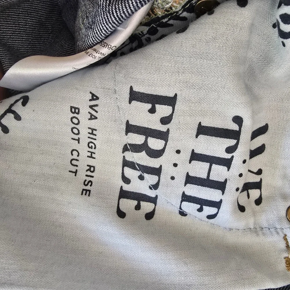 We‎ The Free Free People Ava High Rise Boot Cut Raw Hem Jeans Dark Wash 27